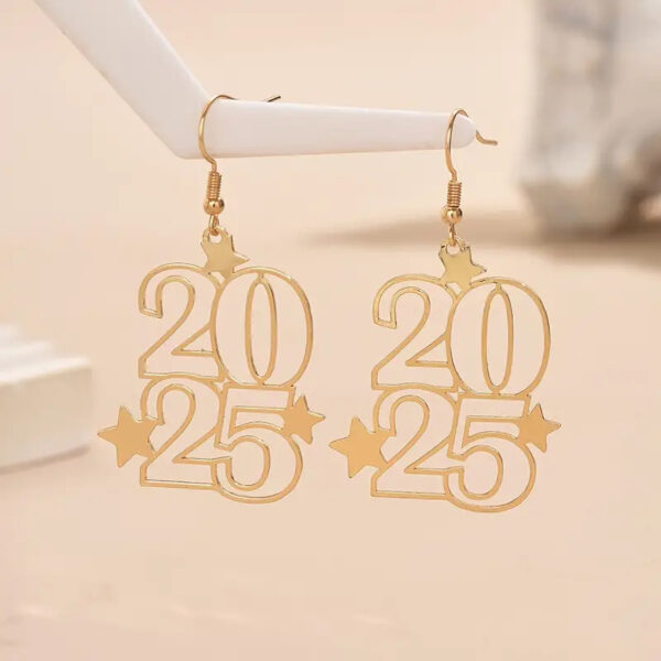 Golden 2025 Dangle Earrings – Stylish New Year Jewelry for Women - Image 4