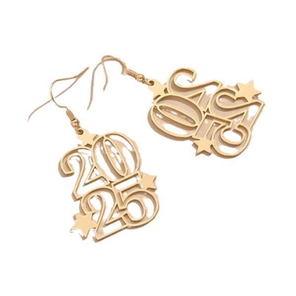 Golden 2025 Dangle Earrings – Stylish New Year Jewelry for Women - Image 2