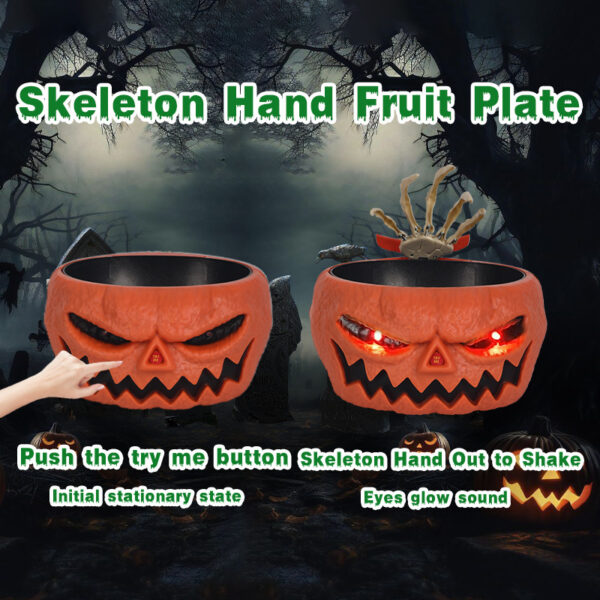 Halloween Candy Bowl Plastic Pumpkin Bowl With Motion Activated Hand, Halloween Serving Dishes Battery Operated Halloween Pumpkins Bowl For Trick-or-Treaters Party - Image 3