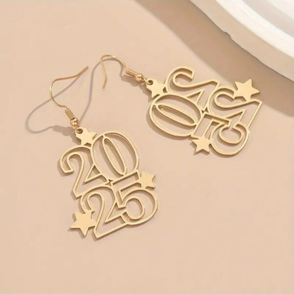 Golden 2025 Dangle Earrings – Stylish New Year Jewelry for Women - Image 5