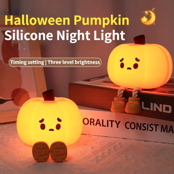 Halloween Pumpkin Night Light - Soft Silicone, Touch Dimmable, Rechargeable