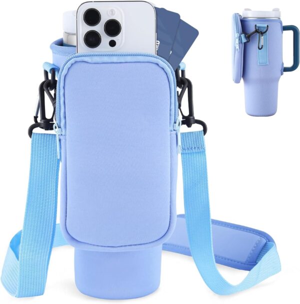 Slok Water Bottle Carrier Bag, Compatible With 40oz Tumbler With Handle, Modern Water Bottle Holder With Simple Adjustable Strap For Outdoor Walking Hiking Travelling Sports-Blue Purple - Image 9