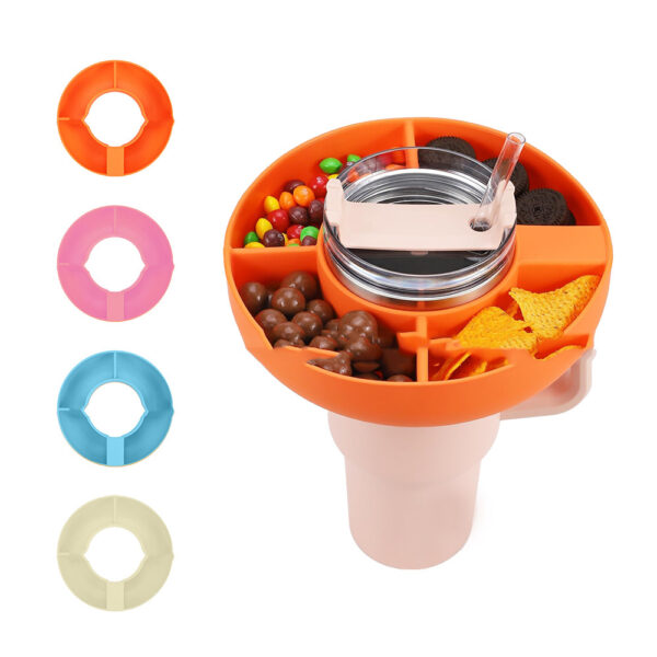 Silicone Snack For Cup 40 Oz Reusable Snack Container 4 Compartment Snack Platters Cup Snack Bowl Cup Holder Food Tray - Image 7