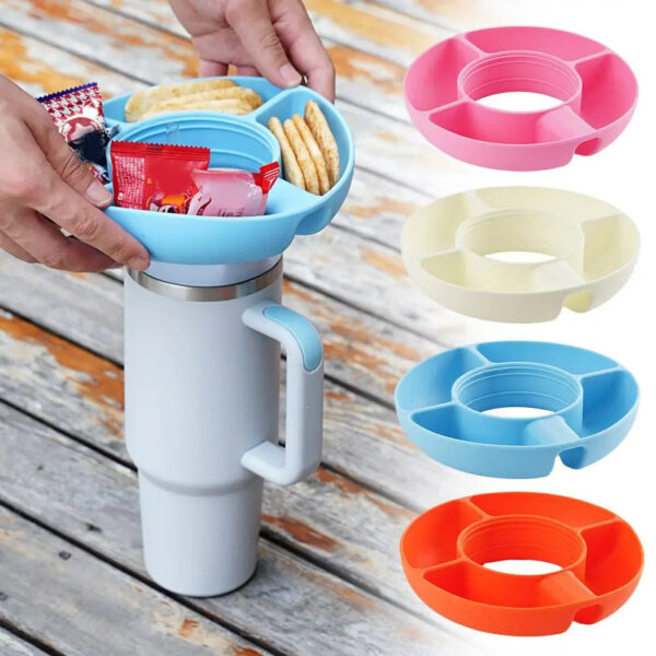 Silicone Snack For Cup 40 Oz Reusable Snack Container 4 Compartment Snack Platters Cup Snack Bowl Cup Holder Food Tray - Image 2