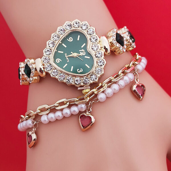 Fashion Love Shape Bracelet Watch Set Diamond Colored Heart Quartz Watch Women's Fashion Jewelry Set Valentine's Day Gift - Image 8